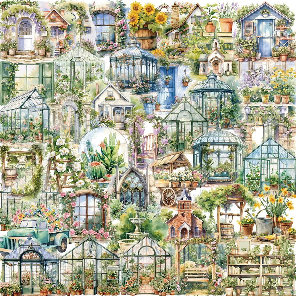 EZ 50PCS Flower Field Cottage Cartoon Stickers DIY Scrapbooking Guitar Snowboard Motorcycle Luggage Toy PET Sticker