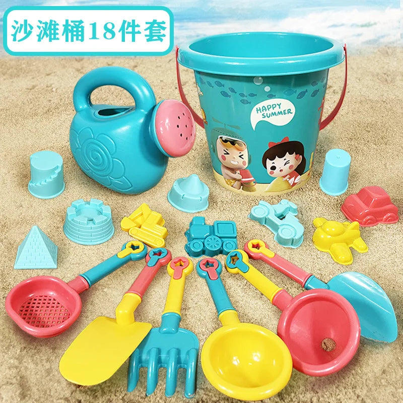 EZ 23PCS Summer Beach Set Toys For Kids Digging Sand Plastic Bucket Watering Bottle Shovels Children Beach Water Game Toys Tools
