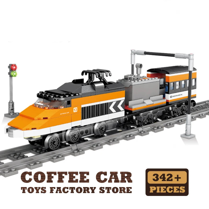 EZ Technical City Power MOC Train Bricks 3D Model Railway Track Locomotive Building Blocks Subway Car Children Toys Christmas Gifts