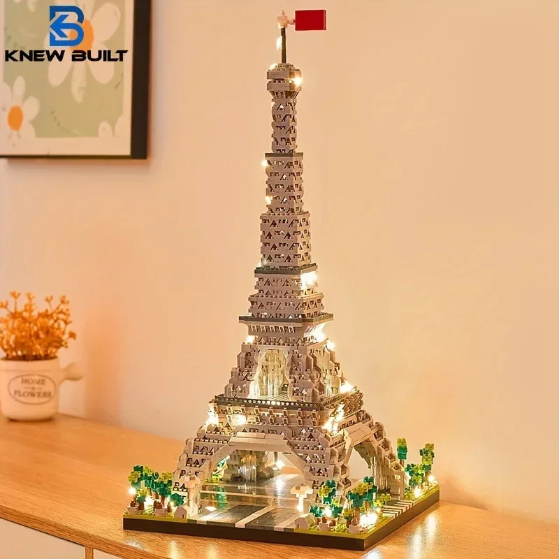 EZ Knew Built Exquisite Paris Eiffel Tower Micro Mini Building Blocks Toys Set: LED Illuminated, Perfect Gift Illuminate Your World