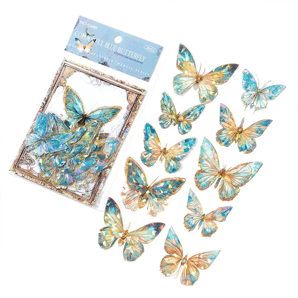 EZ 5Style 20pcs/pack INS Butterfly PET Sticker Pack Ice Crystal Laser Gold DIY Handbook Decoration 3D Scrapbook