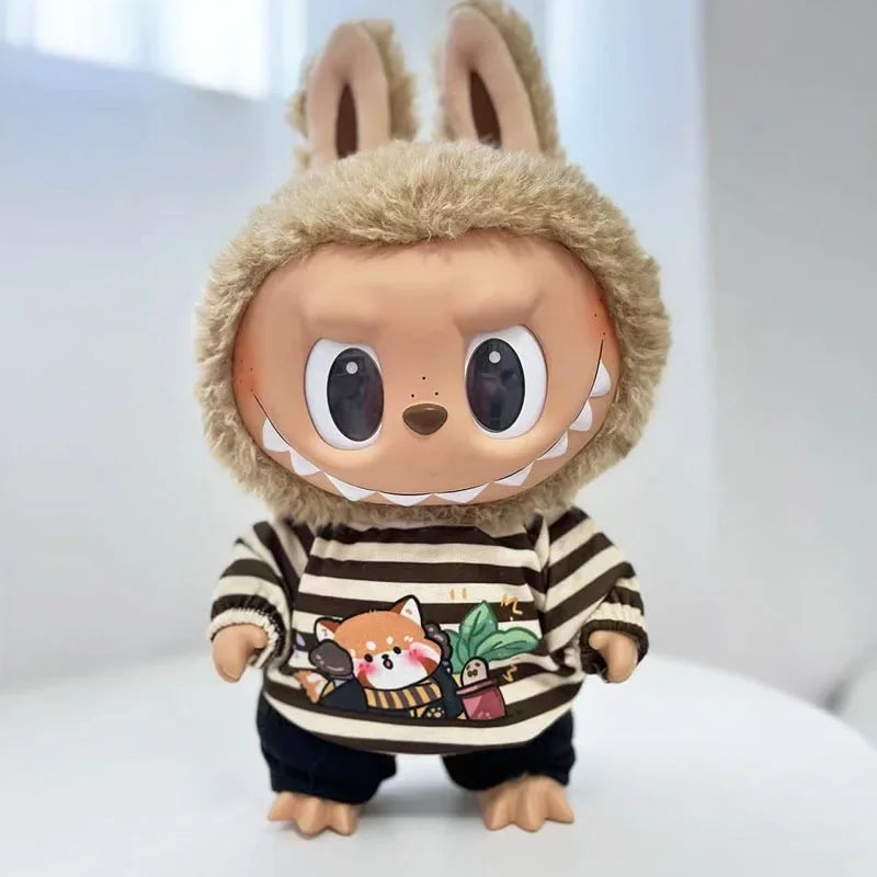 EZ For 38Cm Labubu outfit vinyl plush doll clothes for Korea Kpop Exo Labubu doll clothes striped animal shirt set