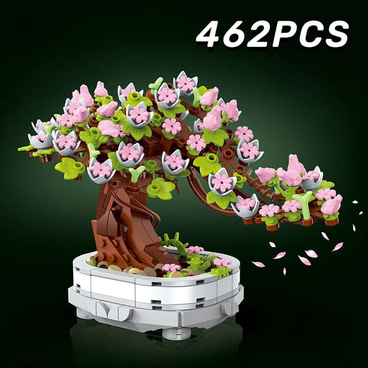 EZ 462PCS Bonsai Building Block Flower Creative Plant Cherry Blossom Tree Potted Bouquet DIY  Home Decoration Gifts Toys