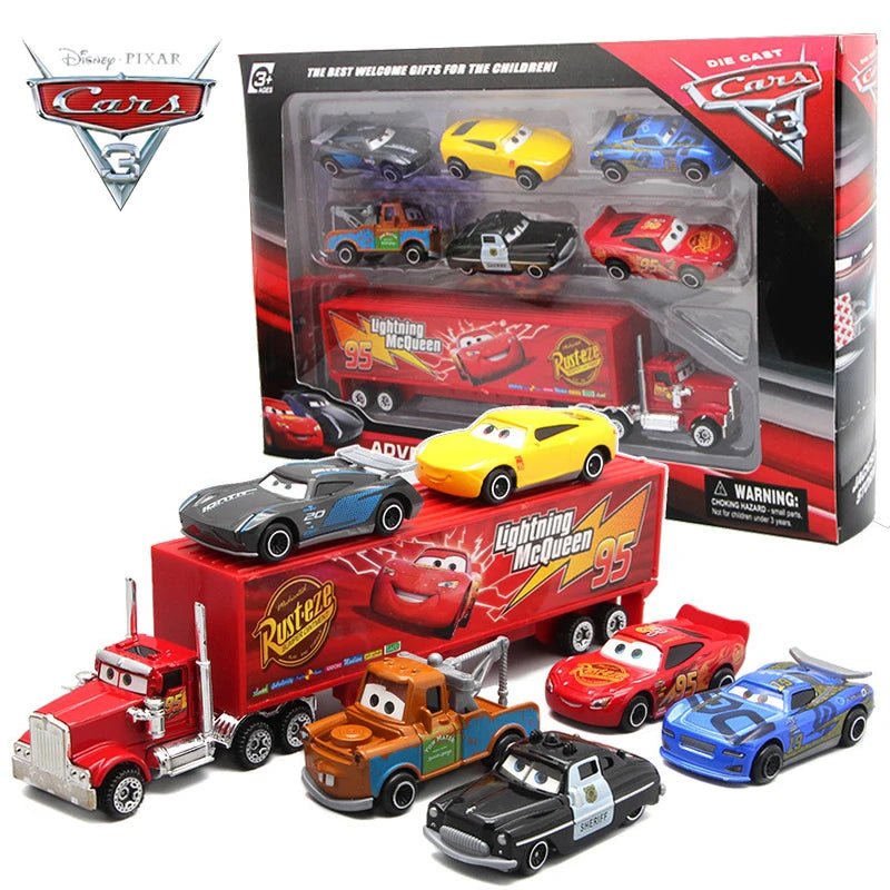 EZ 6-7pcs Disney Pixar Car 3 2 1 Lightning Mcqueen Truck Mack Jackson Storm Diecast Metal racing Car dinoco racer toy Set Boy Gift