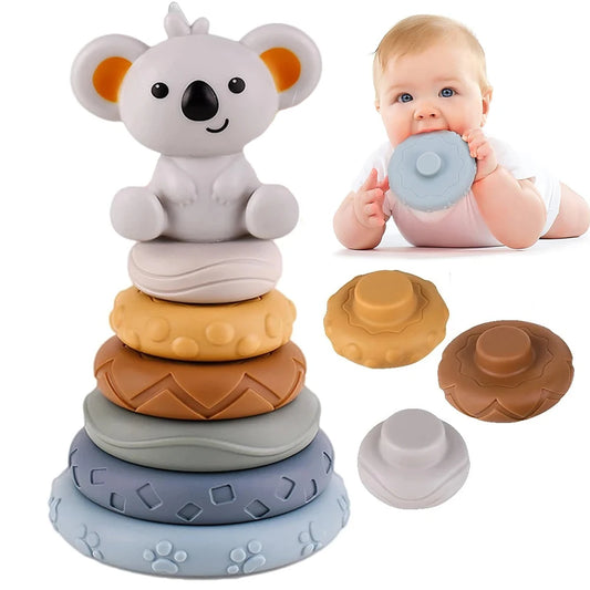 EZ Baby Montessori Sensory Intellectual Development Set, Developing Fine Motor Skills,  Koala Stacking Tower Learning Toys