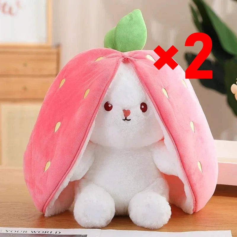 EZ 25cm Cute Strawberry Carrot Rabbit Plush Toy Stuffed Creative Into Fruit Transform Baby Cuddly Bunny Doll for Kid Birthday Gift
