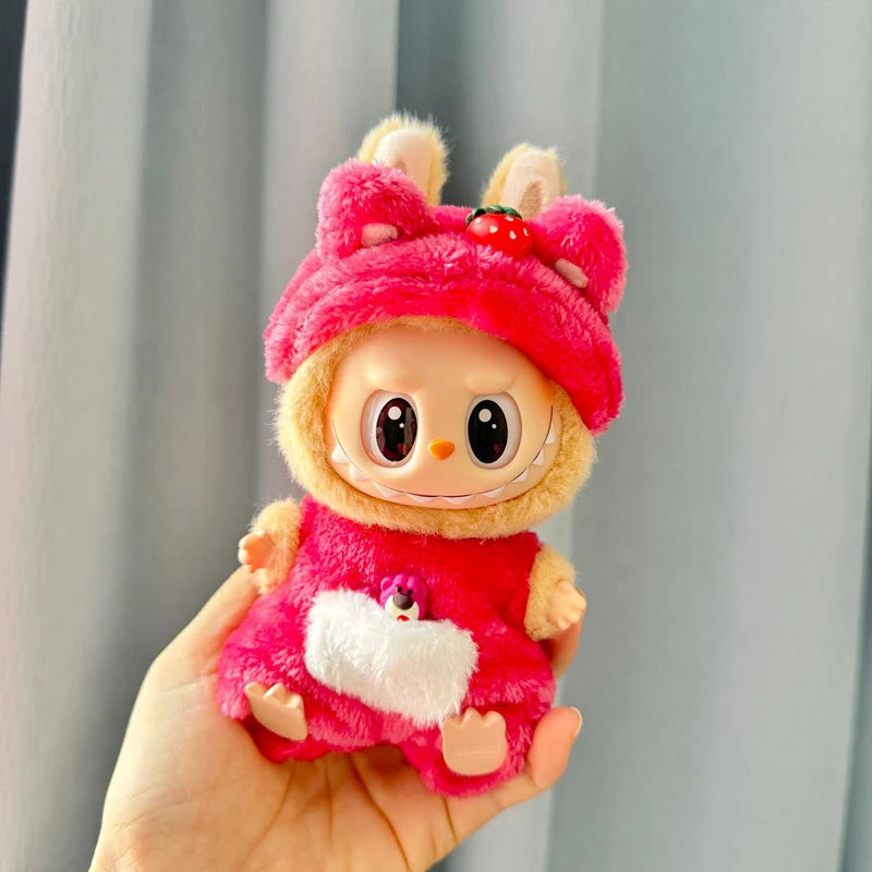 EZ 17cm Labubu Doll Clothes Pink Pig Jumpsuit Clothing Set Baby Pendant Clothes Green Frog Onesie Clothes Replacement Trend Gift