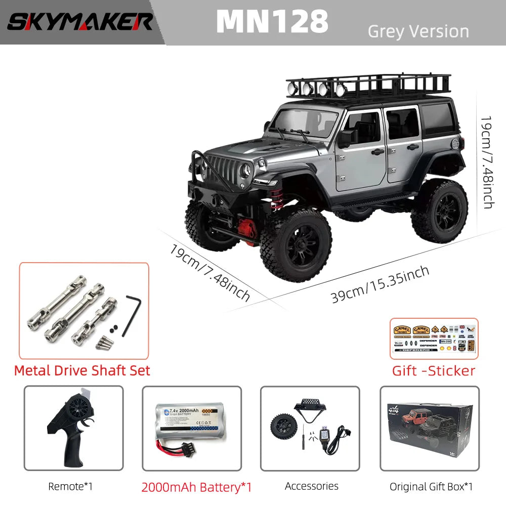 EZ MN128 1/12 RC Car 4WD Jeep Model 2.4G Remote Control LED Light 4X4 Off Road 4WD Climbing RC Truck Electric Toy Car Gift for Boy