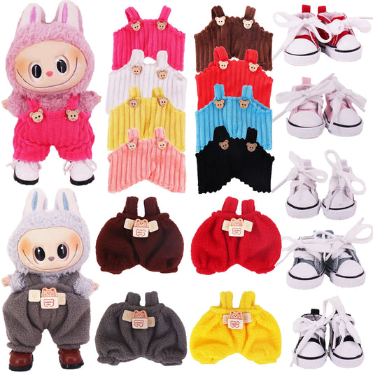 EZ Doll Pants+Doll Shoes For labubu 17cm Plush Doll Clothes Accessories Girl's Toys Birthday Present