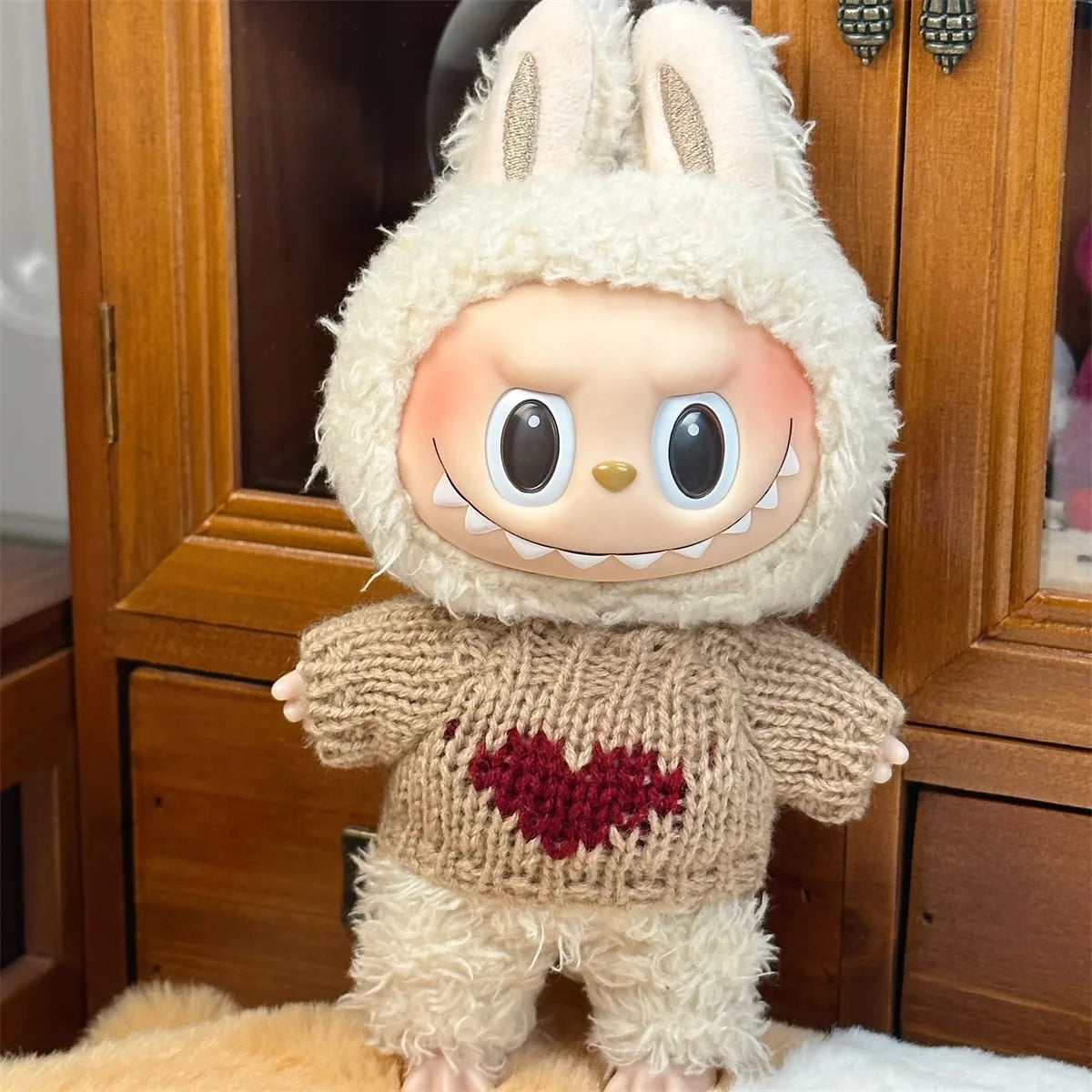 EZ Doll Clothes Ropa Labubu For 17cm Labubu V2 V1 Labubu Winter Sweater Strawberry Love Pattern Kid Toy Gift