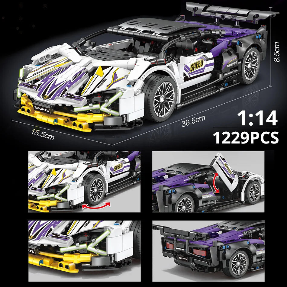 EZ ToylinX 1:14 Building Blocks Car MOC City Speed Car Luxury Auto Racing Vehicle with Super Racers Bricks Toys for Children Gift
