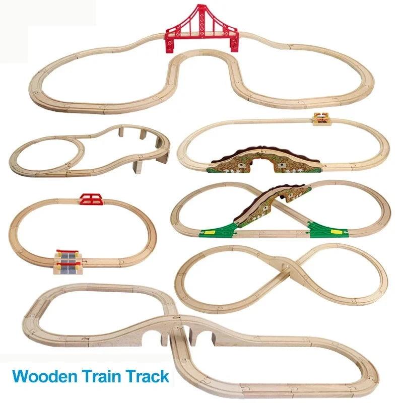 EZ NEW Wooden Train Track Accessories Toys Train Railway Compatible with All Brands Trains Ring Track Circular Orbit Assemble Gifts
