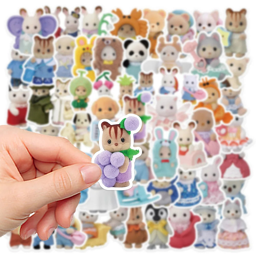 EZ 55pcs Calico Critters Stickers Laptop Scrapbook Decoration Graffiti Decals Skateboard Laptop Waterproof Sticker