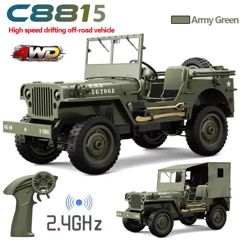 EZ C8815 1/10 WILLYS 2.4G Rc Car 1941 4WD RTR Crawler Climbing Scale Military Truck Offroad Vehicle Adult Toys Gift For Kids
