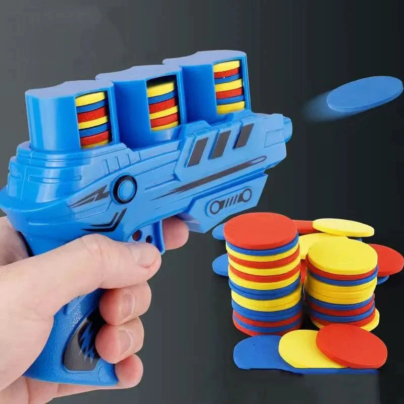 EZ Children Fun Toys Flying Saucer Guns Ejection Flying Disc 100 EVA Soft Bullets Toy Gun Kids Outdoor Games Interactive Sport Toys