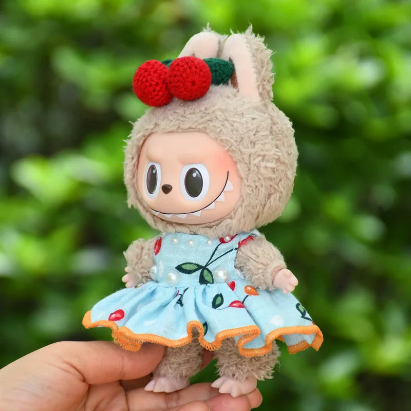 EZ Only Clothes Cute Mini Plush Doll's Clothes Outfit Accessories For Labubu Dolls Clothing Kids Gift Cherry Skirt Set