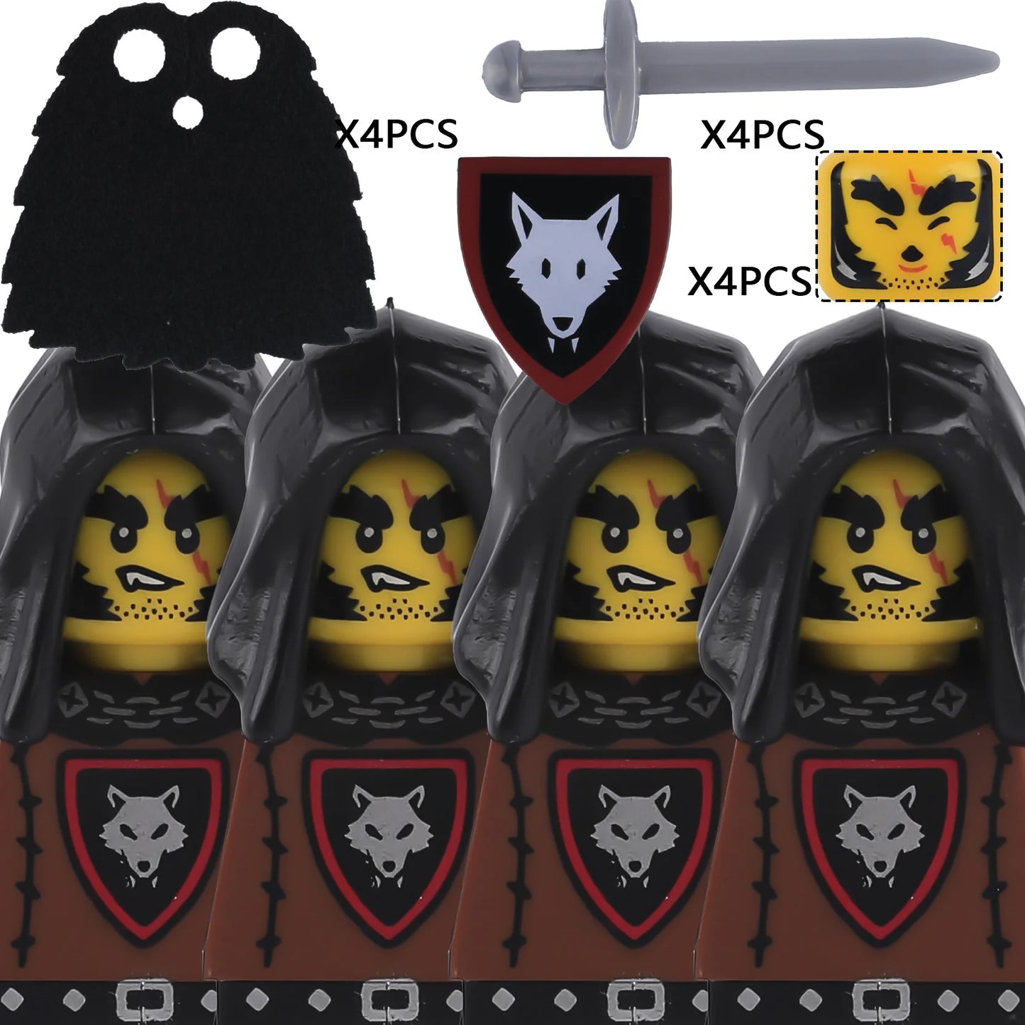 EZ MOC Castle Wolf Knights Figures Building Blocks Medieval Militray Soldiers Guard Ranger Warrior Shields Cape Weapons Bricks Toys