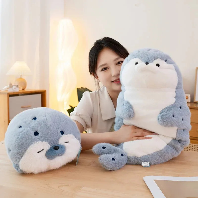 EZ New Seal Plush Toy Soft Pillow Lifelike Stuffed Marine Life Sea Otter Soft Doll Simulation Seal Cushion Christmas Birthday Gift