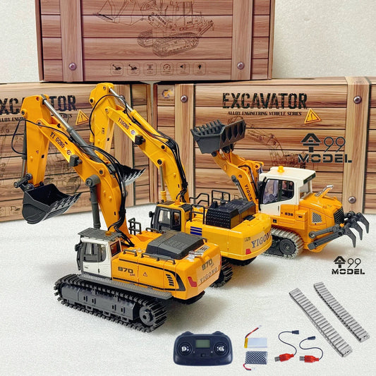 EZ Mini RC Excavator Loader 1/50 970 520 Excavator 636 Loader Electric Simulation Model Metal Track Light Sound System RC Toy Gift