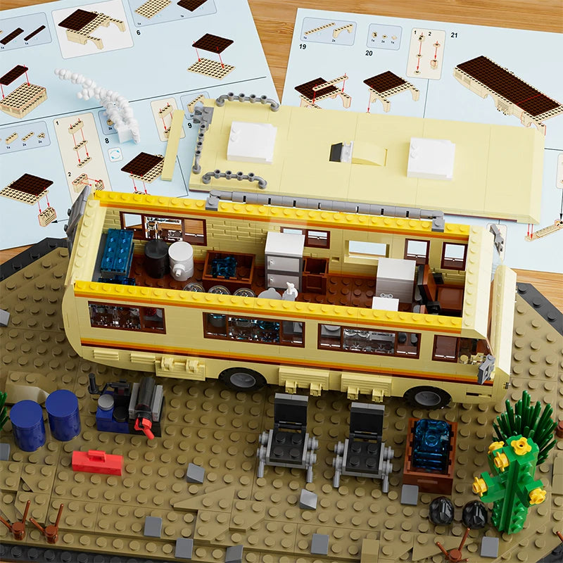 EZ Technical Breaking Bad RV Adventure Camper Bus Car Model Building Blocks Fit Car Vehicle Assemble Bricks Toys For Boys Avid Fans
