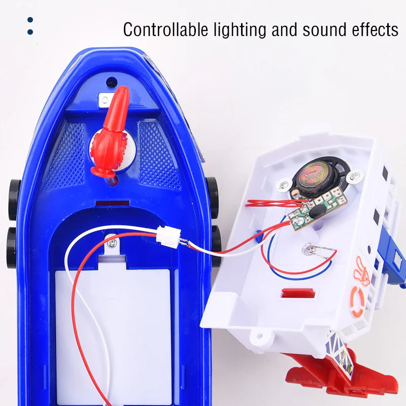 EZ Children's Sprinkler Electric Boat Bathing Toy Rescue Model Fire Boat LED 3-6 Year Old Puzzle Toy with Light and Music