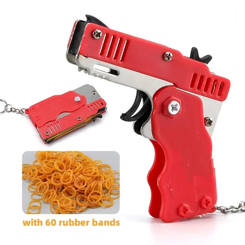 EZ 1PC Mini Keychain Gun Rubber Band Gun Toy Gun Shooting Pistol Alloy Kid Outdoor Activities Party Game Birthday Gift for Children