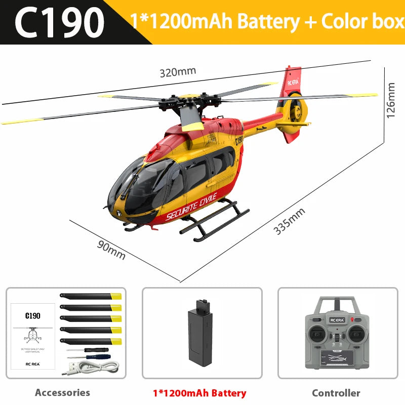 EZ RC ERA C190 1:30 H145 Scale 2.4G 6CH 6-Axis Gyro Optical Flow Localization Altitude Hold Flybarless RC Helicopter RTF