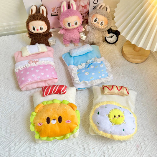 EZ Ropa Labubu For 15/17cm Labubu Doll Quilt and Pajama Set Three-piece Set Cosy Baby Bed Home Warmth Toy Girl Gift
