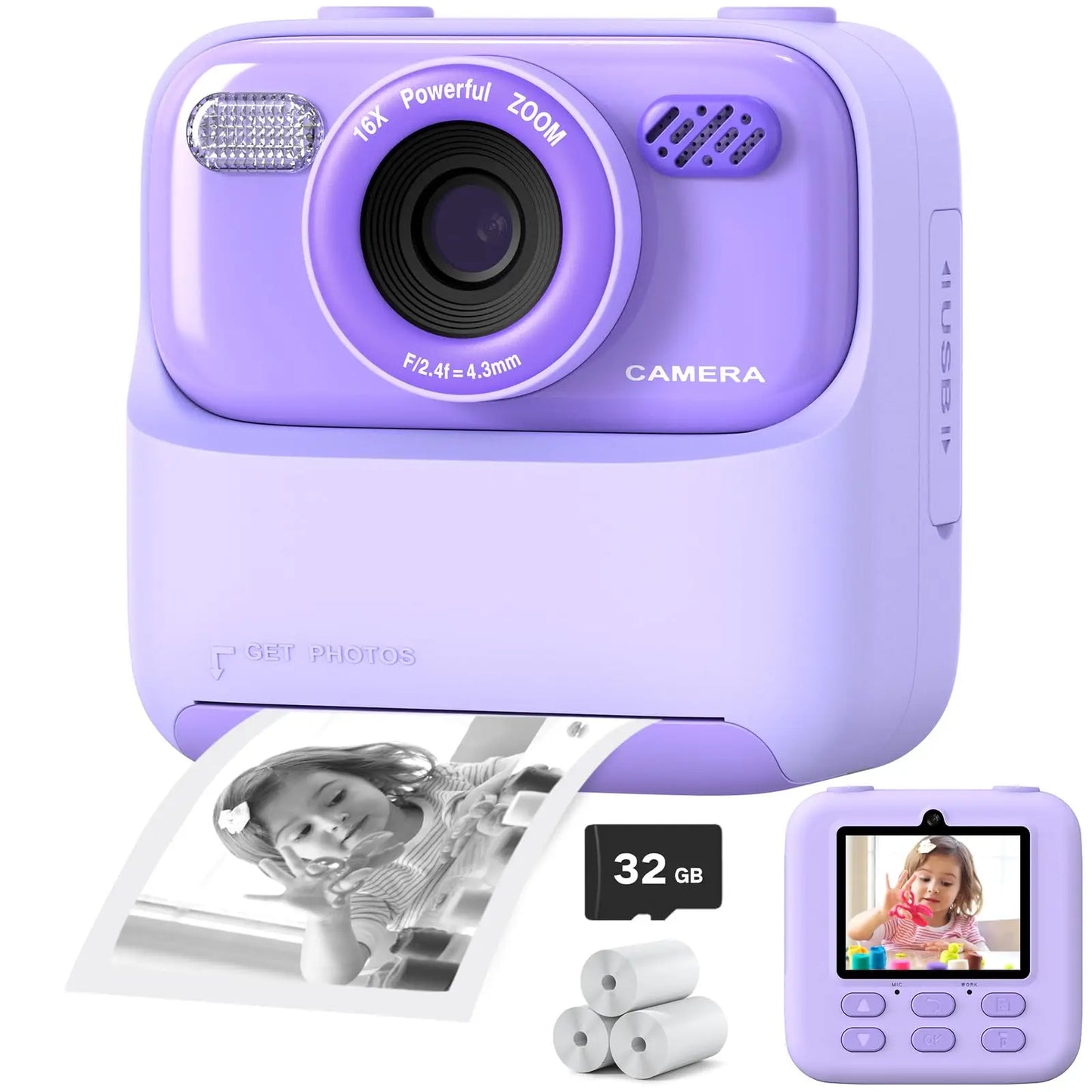 EZ Kids Digital Camera 1080P Vedio Thermal Instant Print Camera With 32G For Girls Boys Age 3-12 Best Christmas Birthday Gifts