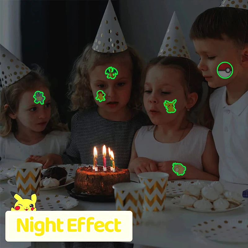 EZ Pokemon Luminous Tattoos for Kids Pikachu Styles Temporary Tattoos Stickers Boys Girls Glow Party Supplies Gifts for Children