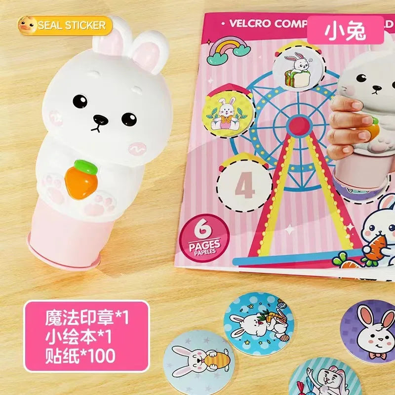 EZ Popular Children's Magic Seal Sticker Book Toy Stamp Reward Boys and Girls Cartoon Cute Rabbit