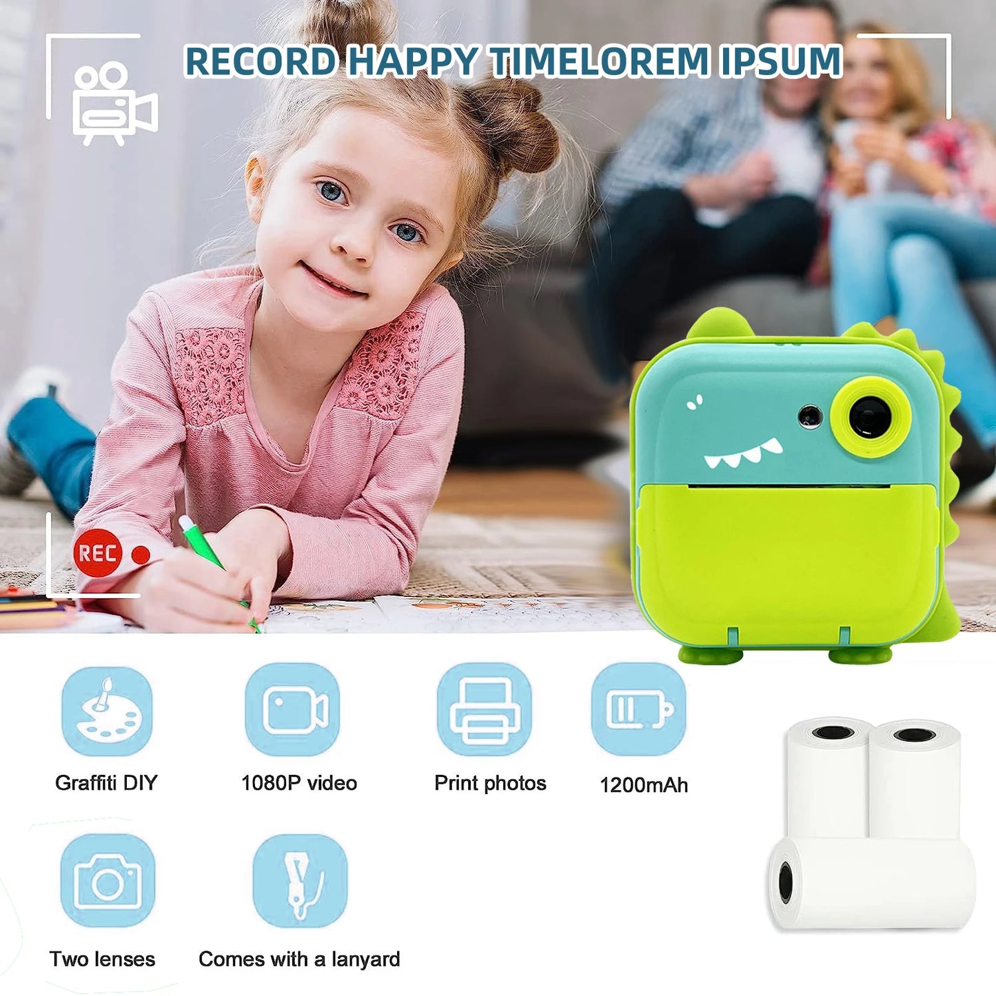 EZ Kdis Camera Instant Print Toy Photo Label Thermal Printing Photograph Video Digital Camera Print Toys for Boys Girls Gifts