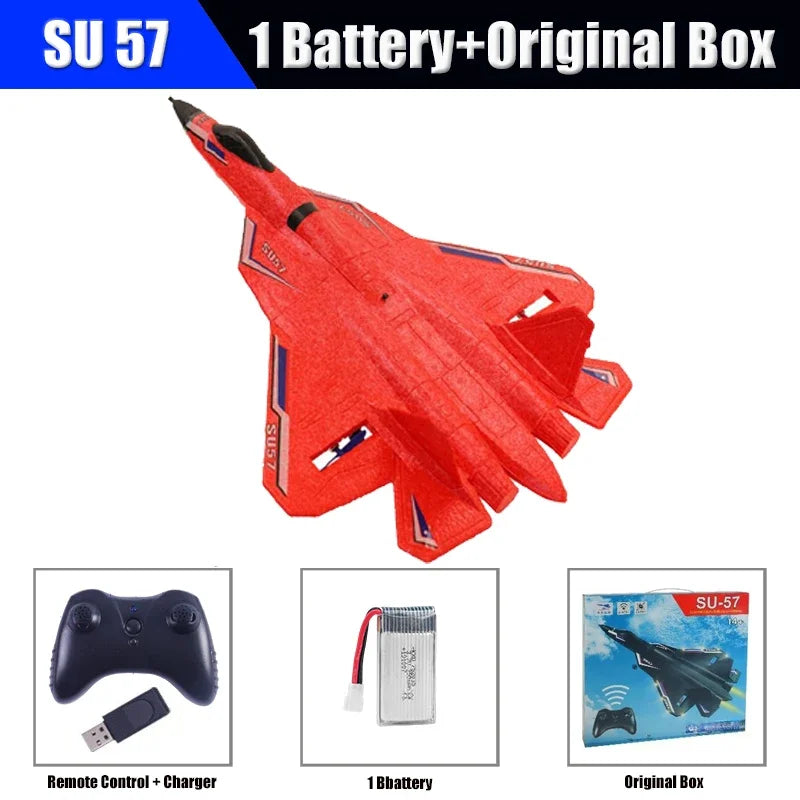 EZ RC Plane SU57 Radio Control Airplane Light Fixed Wing Hand Throwing Su30 Foam Electric Remote Control Plane Toys for Children