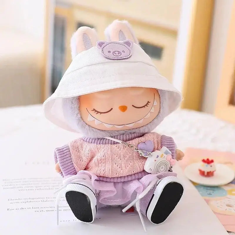 EZ 17cm Mini Plush Doll'S Clothes Outfit Accessories For Korea Kpop Exo Labubu Idol Dolls Corduroy overalls T-shirt Clothing Gift