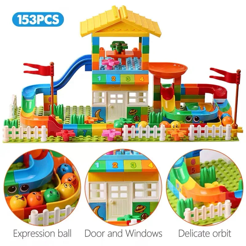 EZ 153PCS Big Particle Roof Blocks Compatible City House Big Size Slide Building Blocks Castle Brick Toys For Children