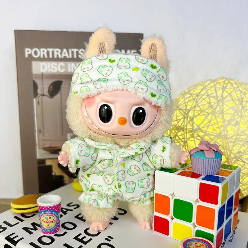 EZ Doll Clothes Accessories for 17cm Labubu Dolls Baby Doll Lovely Pajamas With Eye Mask Stuffed Cotton Toy for Korea Star Kpop EXO