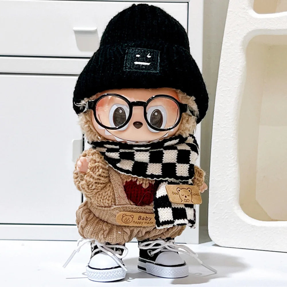 EZ For 17cm Labubu V1 V2 Outfit Doll Clothes Fashion Clothes Hoodies Color Match Hoodies Casual Plaid Overalls Dolls Accessories