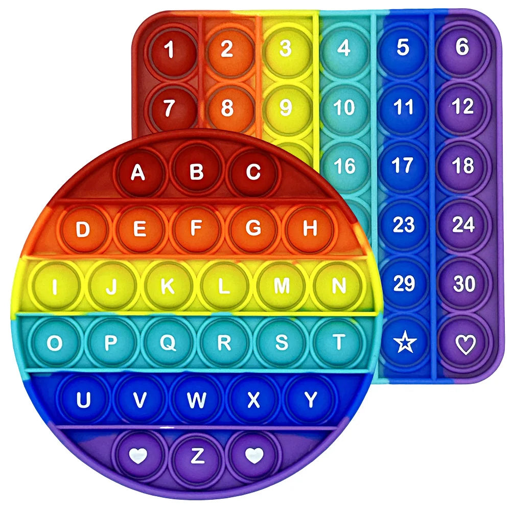 EZ 2pcs/pack Numbers Letters Alphabet Math Learning Fidget Toys Silicone Rainbow Square Circle Educational Toys for Kids