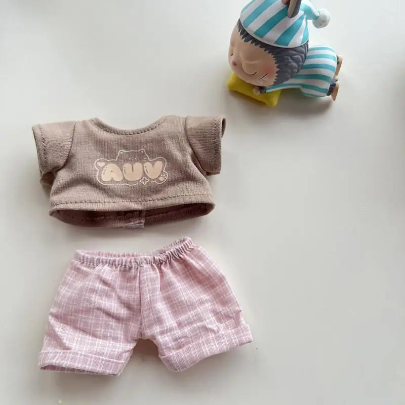 EZ 17cm Mini Plush Doll'S Clothes Outfit Accessories For Korea Kpop Exo Labubu Idol V1 V2 Casual plaid overalls Clothing Gift