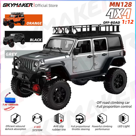 EZ MN128 1/12 RC Car 4WD Jeep Model 2.4G Remote Control LED Light 4X4 Off Road 4WD Climbing RC Truck Electric Toy Car Gift for Boy