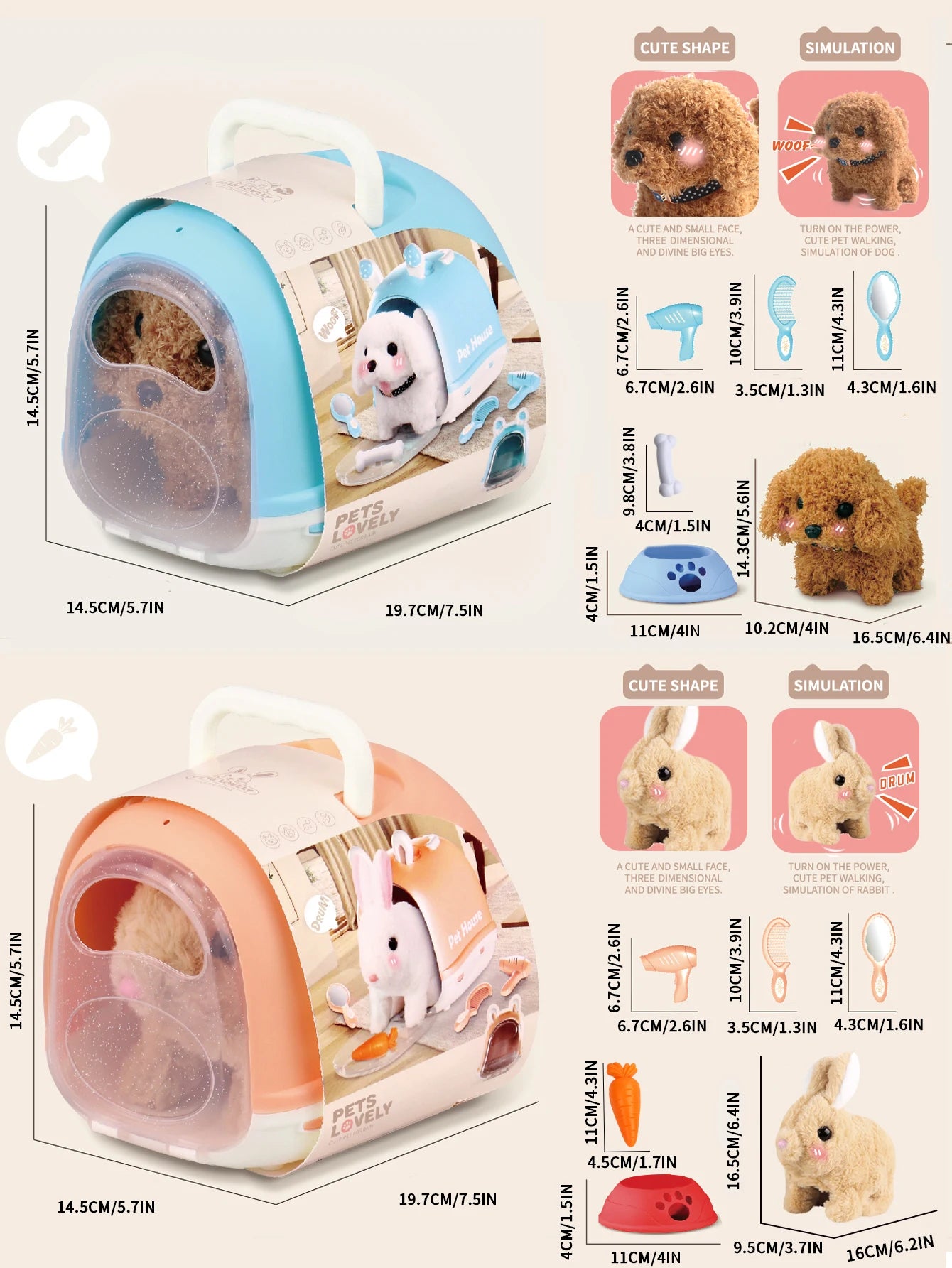 EZ Plush Toy Puppy / Bunny Electronic Interactive Toys - Walking, Barking, Wagging Tail, Kids Toddler Companion Animals.