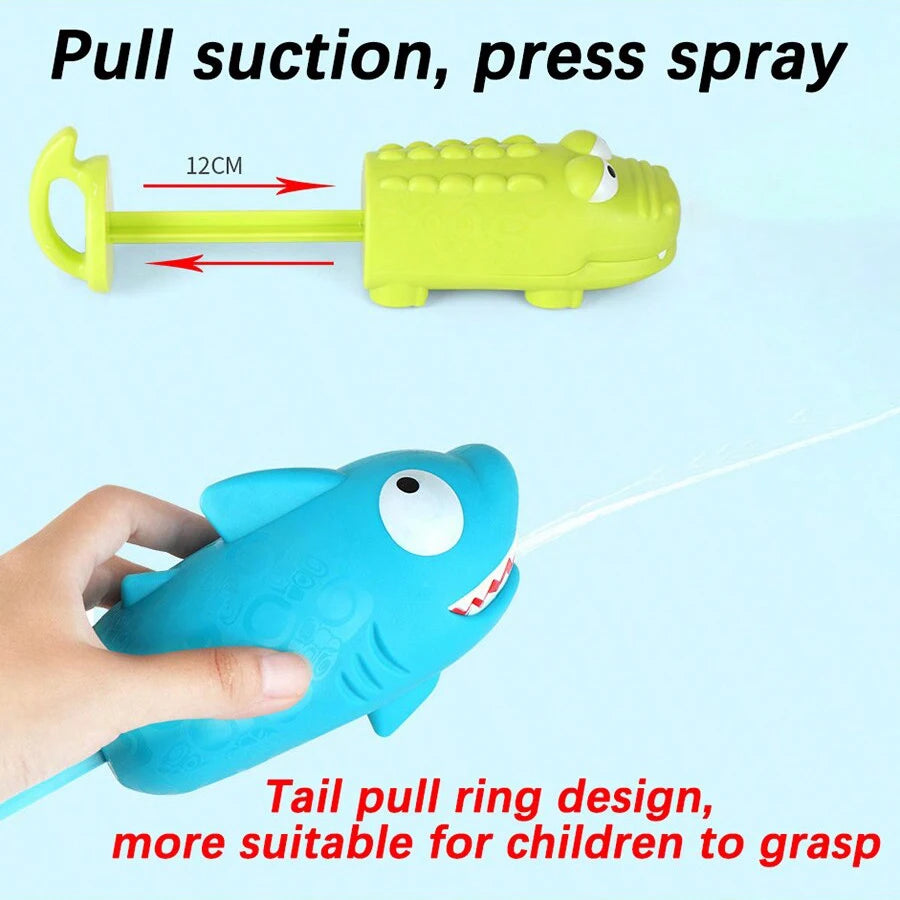 EZ Kids Pull-Out Water Gun Toys For Children Shark Cartoon Design Summer Play Beach Watergun Sprinkler Bathroom Shower Bath Toys