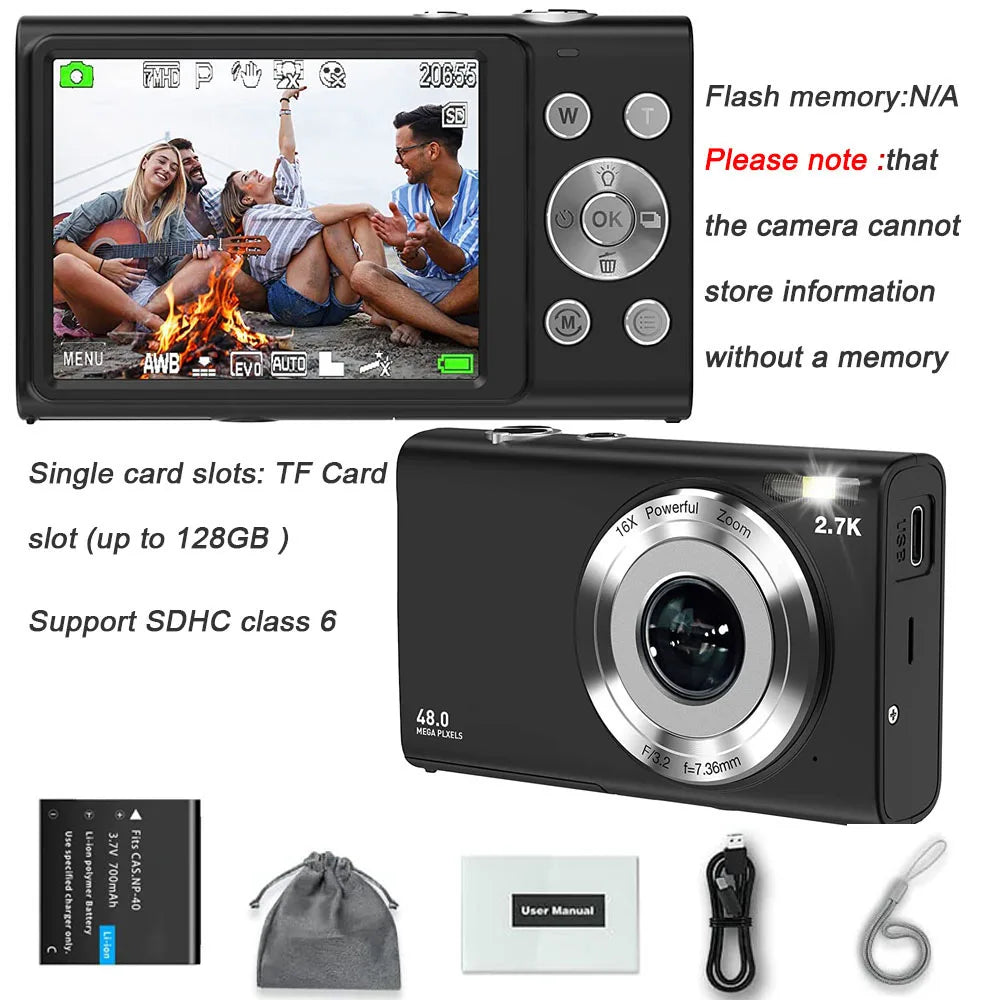 EZ 4K Digital Camera Autofocus Vlogging Camera HD 48MP with 2.8" Large Screen Camcorder Camera for Photography for Kid Adult