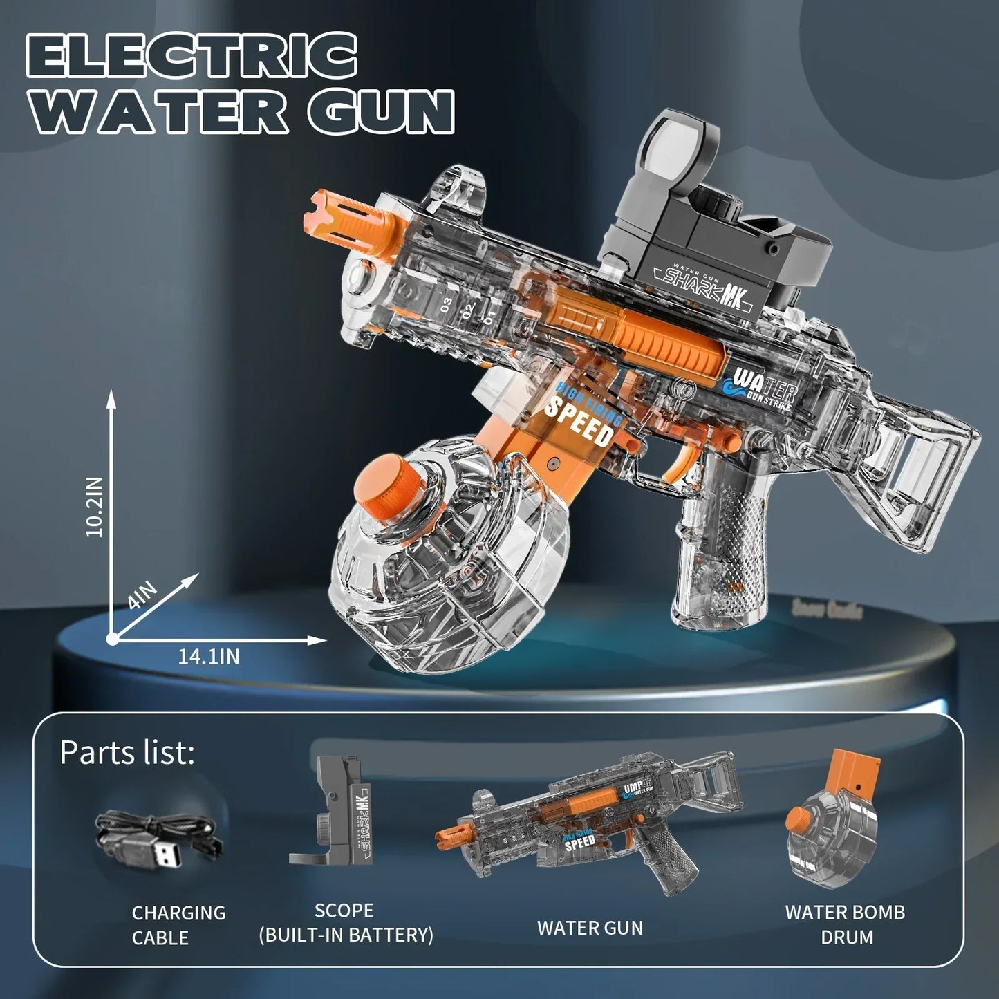 EZ Electric Water Gun Ump45 High Pressure Powerful Water Squirt Gun with Fire Cap Outdoor Toys for Kids Boys Birthday Xmas Gifts