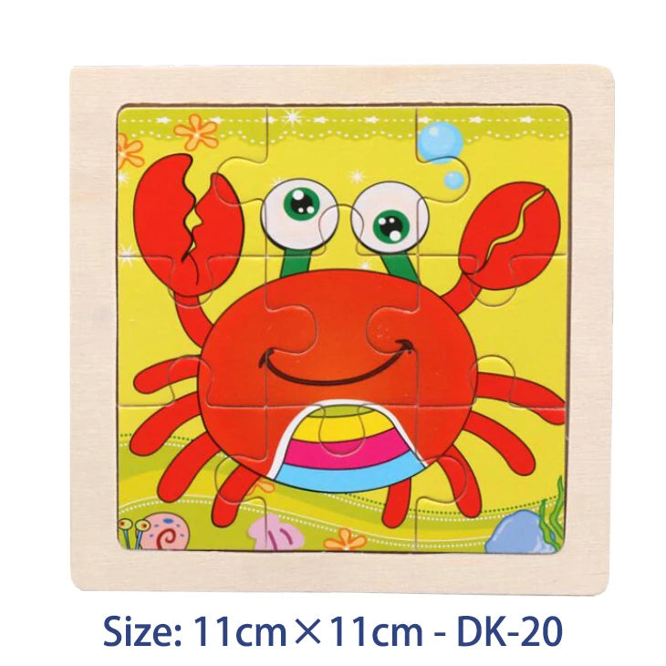 EZ 11cm/4.33in Kids Wooden Jigsaw Puzzle Games Cartoon Animal Vehicle Pattern Children Montessori Educational Toys