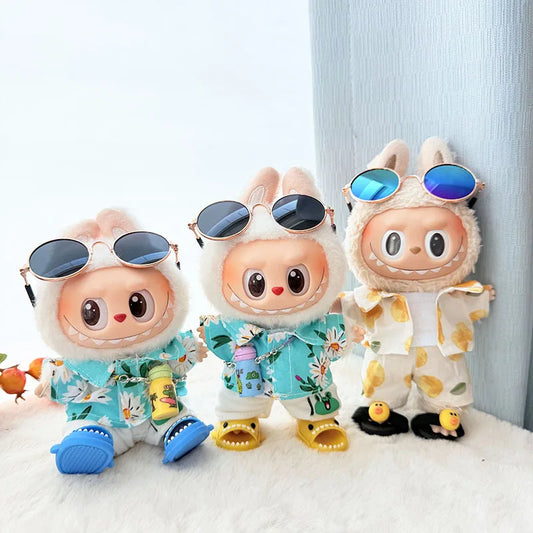 EZ For 17cm Labubu Doll Clothes Beachwear Fashion Clothes With Sunglasses Labubu Clothes Ropa Labubu