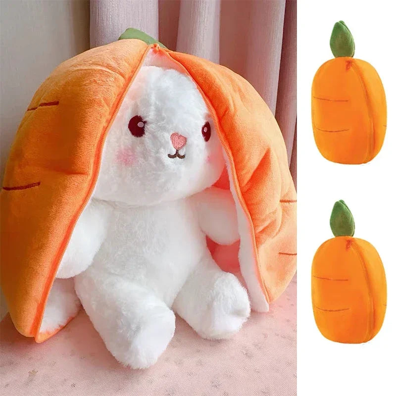 EZ 25cm Cute Strawberry Carrot Rabbit Plush Toy Stuffed Creative Into Fruit Transform Baby Cuddly Bunny Doll for Kid Birthday Gift