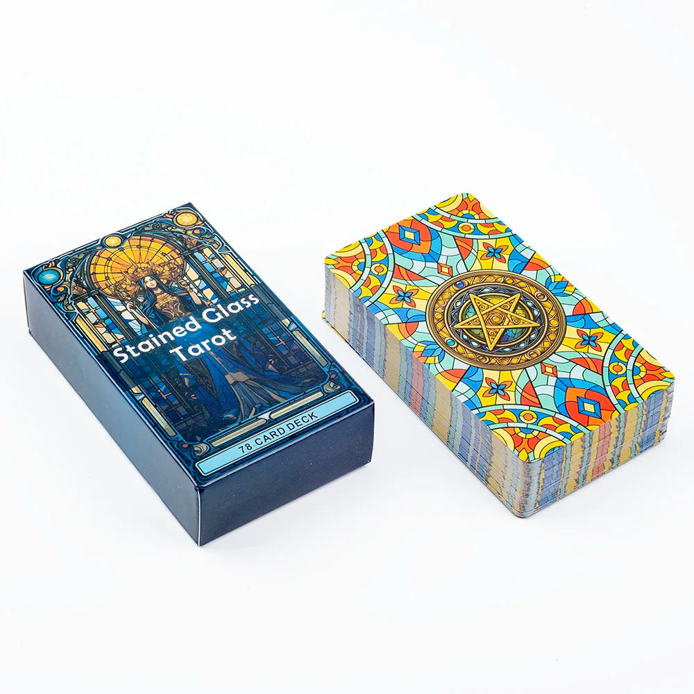EZ Stained Glass Tarot A 78-Card Deck Leisure Entertainment Game Card Family Gathering Divination Board Playing Games 10.3*6Cm