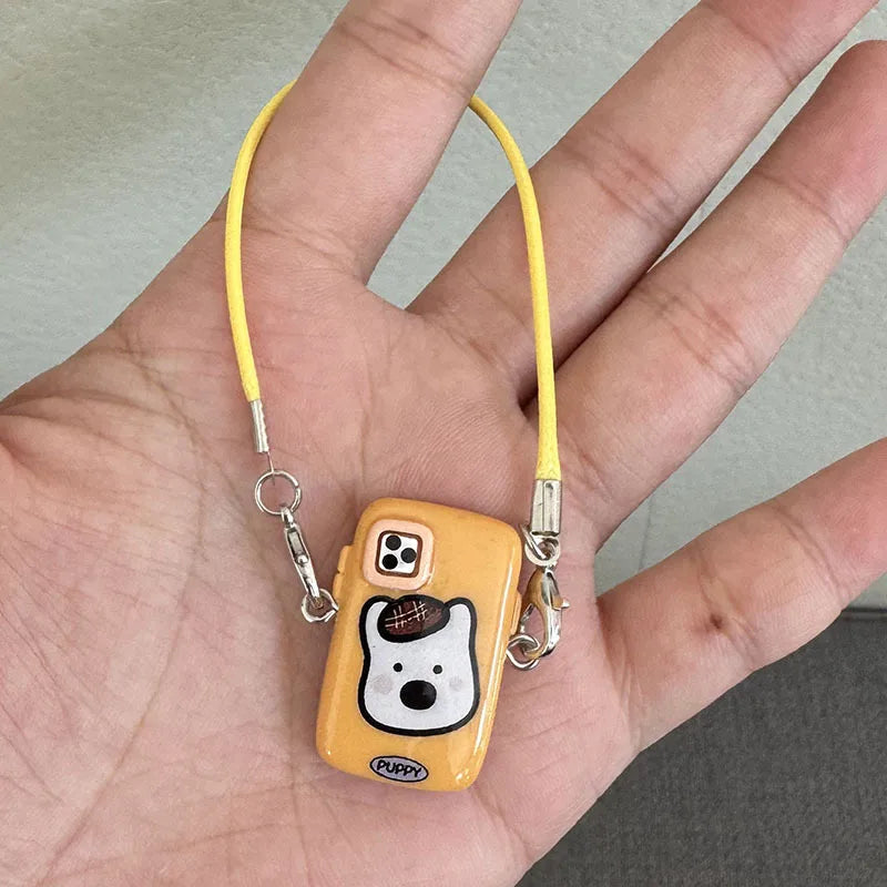 EZ 15cm/17cm Labubu Doll Accessories - Mini Adorable Resin Flocking 3D Bichon Frise Dog Pendant Charms