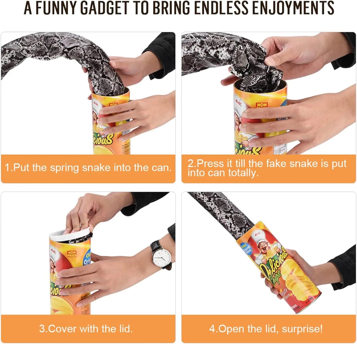EZ The Potato Chip Snake Can Jump Stage Magic Tricks Spring Snake Toy April Fool Day Halloween Party Jokes in A Can Gag Gift Prank